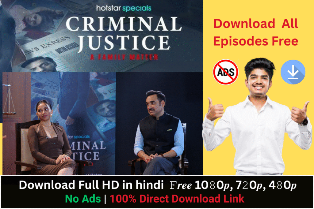 A dramatic courtroom setting with Pankaj Tripathi as Madhav Mishra standing confidently in his lawyer’s robe, subtle smile on his face. In the background, a mysterious shadow of a man behind bars, symbolizing suspense. Text overlay: “Criminal Justice Season 4 – Pankaj Tripathi Steals the Show!” with dark, intense color grading and cinematic lighting. Style: realistic, high-resolution, web-series poster look.
Criminal Justice Season 4, Criminal Justice Season 4 review, Criminal Justice 2025, Pankaj Tripathi Criminal Justice, Madhav Mishra new case, Criminal Justice Season 4 cast, Criminal Justice Hotstar
